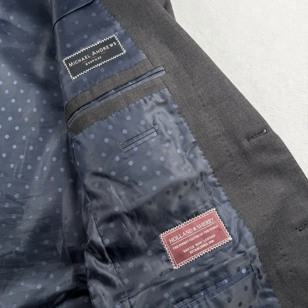 Michael Andrews BESPOKE Holland Sherry Suit 42LT 36x33 Charcoal Surgeon Cuffs